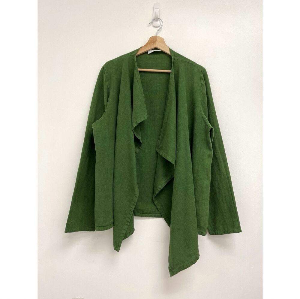 bryn WALKER Linen Open Front Waterfall Drape Relaxed Cardigan Lagenlook - Large